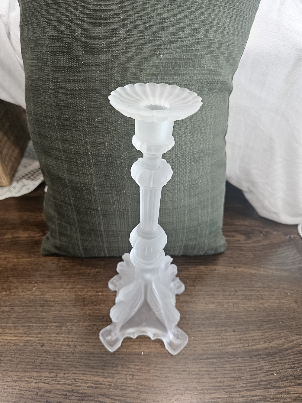 Antique Val Saint Lambert Frosted Crystal Candlestick 11” Belgian Glass
